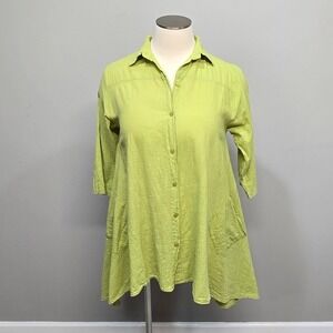 Belma New York Tunic Shirt One Size Wasabi Green Cotton Lagenlook Boho Sharkbite